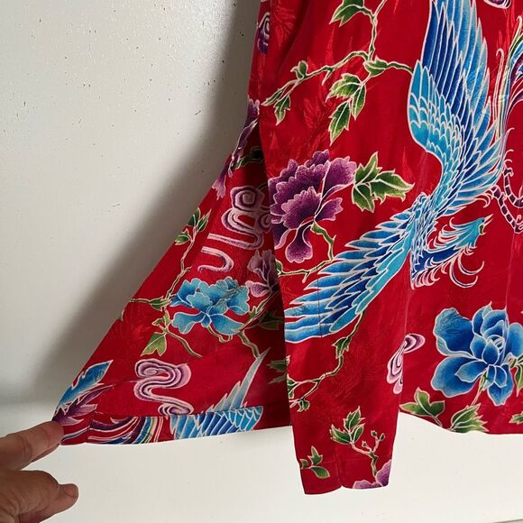 Chico's Silk Asian Art Kimono Top Womens XL 3 Floral Phoenix Red Artsy Lagenlook - Picture 5 of 11